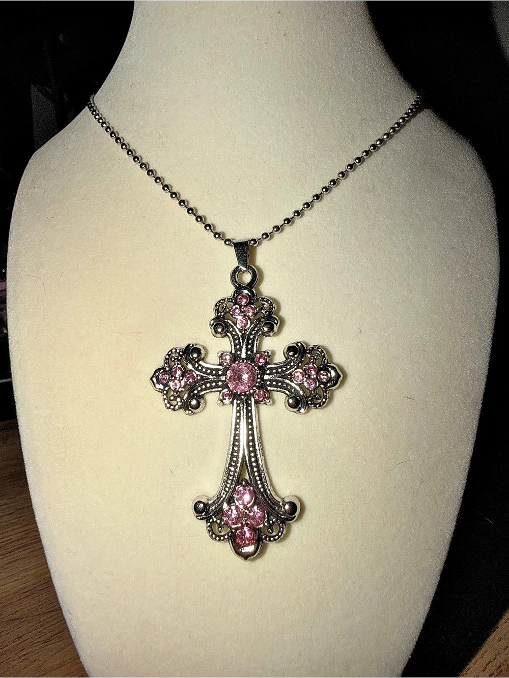 Cross Pendant Necklace in Black & Pink Like New